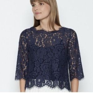 JOIE- Elvia Lace Button Up Blouse